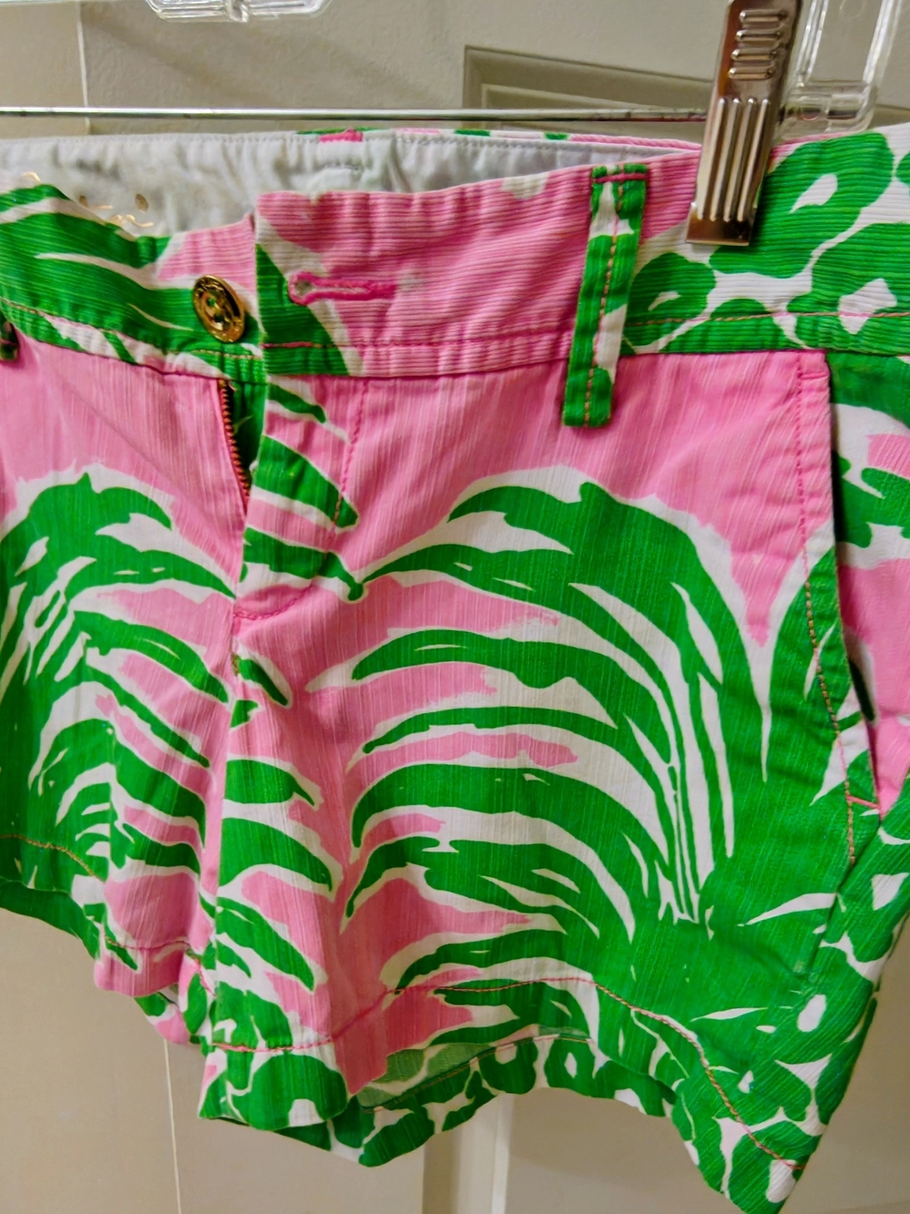 Lilly Pulitzer Pink & Green Palm-Print Cotton Bermuda Shorts